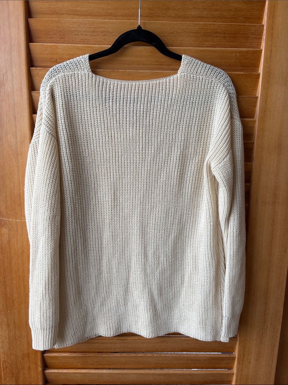 V-Neck Chunky Knit Women's Sweater - Cream - Picture 4 of 4